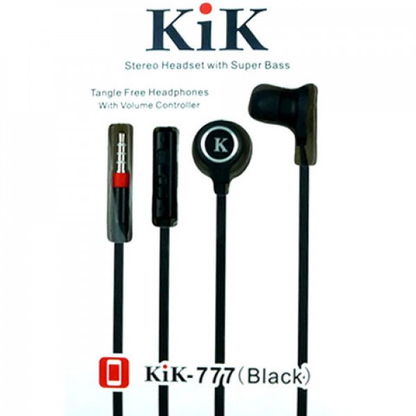 Wholesale KIK 777 Stereo Earphone Headset with Mic and Volume Control (777 Black)